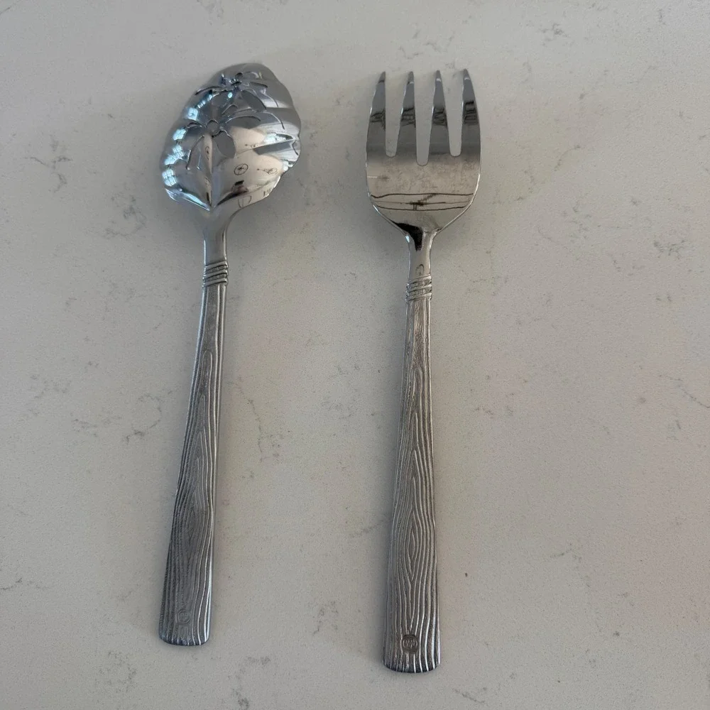 Pfaltzgraff Naturewood Serving Spoon Cold Meat Fork Set New In Box Stainless